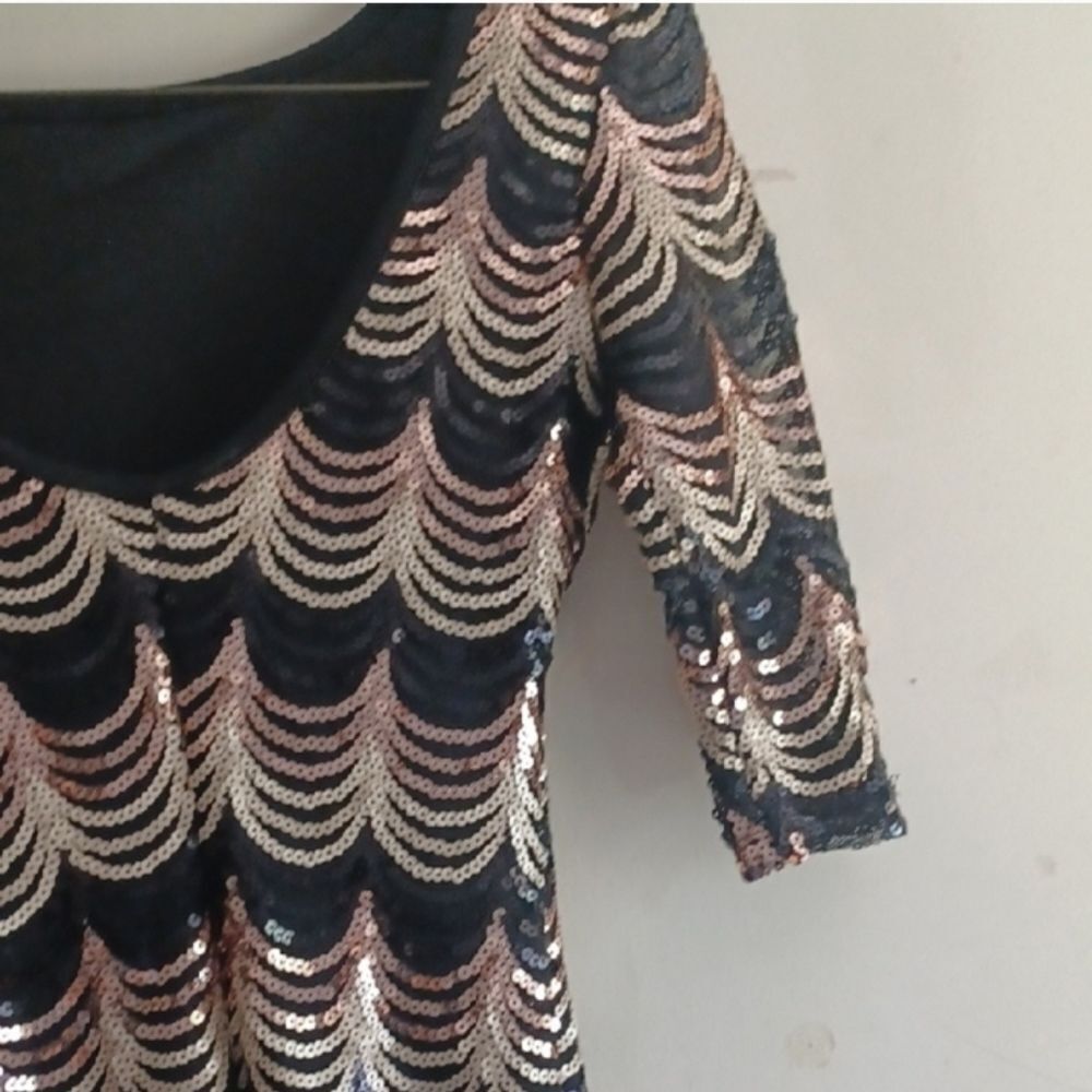 Elegant Black and Gold Sequin Dress - Picture 4 of 14